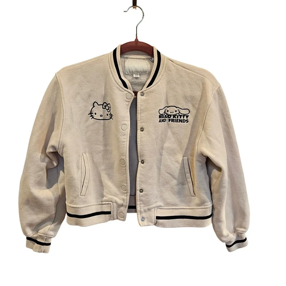 Zara Kids Hello Kitty and Friends Sanrio Varsity Bomber Jacket Cream 12-13Y